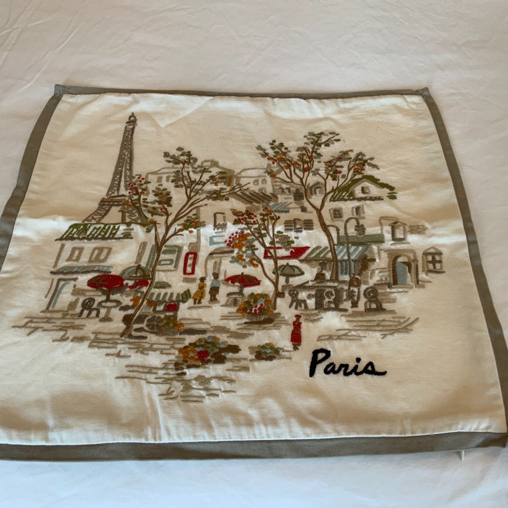 Pottery Barn embroidered Paris pillow cover 18” x 18”